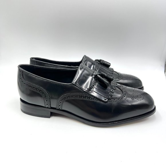 11 3E WIDE WIDTH Florsheim Mens Lexington Black Leather Wingtip Loafers Shoes - Picture 1 of 13
